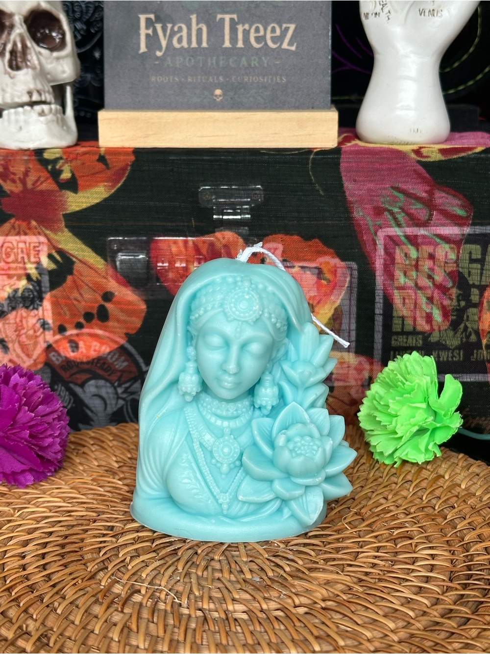 Handmade Aqua Lotus Woman Candle – Serene Floral Figure
